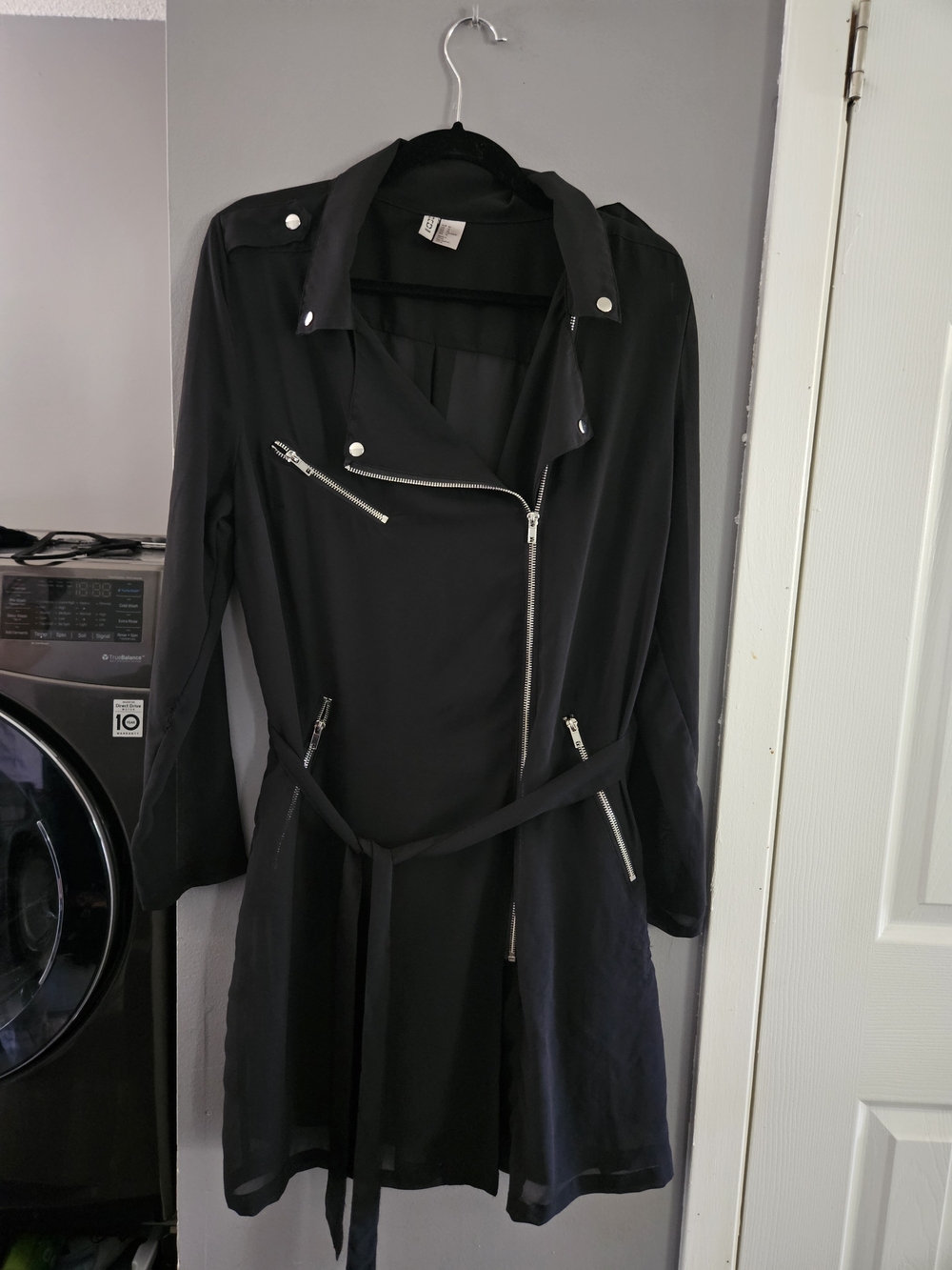 H&M Black Long Sleeve Mesh Top with Zipper Accents